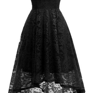 Elegant Black Lace High Low Dress